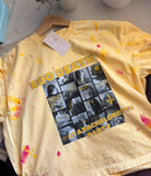 YELLOW BOXY CROP STYLE* Ego Death At A Bachelorette Party Splattered Paint Tee PHOTO COLLAGE VERSION