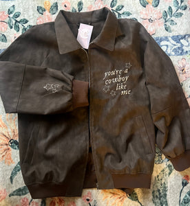 EMBROIDERED CUSTOM MADE COWBOY FAUX LEATHER BOMBER STYLE JACKET ** Will ship out by Jan 31st :)**