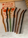 “Autumn” Dishwasher Safe 15oz Square Glass Set With Lid and Straw