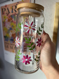SPRING LEAVES AND FLOWERS 20oz GLASS CUP GLASS (LID/STRAW SOLD SEPARATELY)