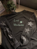 “Lost Weekend” Saturn GLOW IN THE DARK Embroidered Star-Sleeved Crewneck