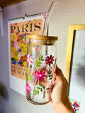 SPRING LEAVES AND FLOWERS 20oz GLASS CUP GLASS (LID/STRAW SOLD SEPARATELY)
