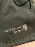 “Willouby Tucker Forever” with tree Embroidered Shorts - Men’s sizing (sage green color shown)