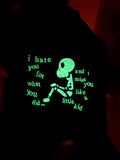“I hate you for what you did” Sad Skeleton GLOW IN THE DARK Embroidered Hoodie or Sweater Men’s sizing order your size for oversized fit