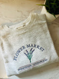 EMBROIDERED “FLOWER MARKET” LAVENDER CREWNECK