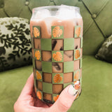 Checkered Monstera Matte Green & GOLD Monstera 16oz Glass