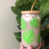 Glitter Gold Outline Monstera Leaf Glass (LID/Straw sold separately)