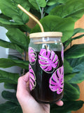 SUNLIGHT Activated Color-Changing PINK Monstera 16oz Glass LID/Straw sold separately
