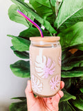 SUNLIGHT Activated Color-Changing PINK Monstera 16oz Glass LID/Straw sold separately