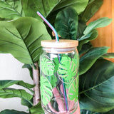 Glitter Gold Outline Monstera Leaf Glass (LID/Straw sold separately)