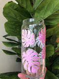 SUNLIGHT Activated Color-Changing PINK Monstera 16oz Glass LID/Straw sold separately