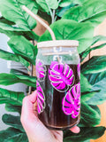 SUNLIGHT Activated Color-Changing PINK Monstera 16oz Glass LID/Straw sold separately