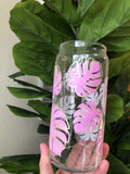 SUNLIGHT Activated Color-Changing PINK Monstera 16oz Glass LID/Straw sold separately