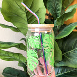 Glitter Gold Outline Monstera Leaf Glass (LID/Straw sold separately)