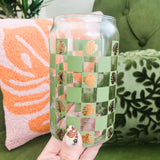 Checkered Monstera Matte Green & GOLD Monstera 16oz Glass