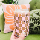 PINK & GOLD Checkered Monstera 16oz Glass