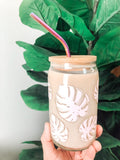 SUNLIGHT Activated Color-Changing PINK Monstera 16oz Glass LID/Straw sold separately