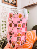 PINK & GOLD Checkered Monstera 16oz Glass